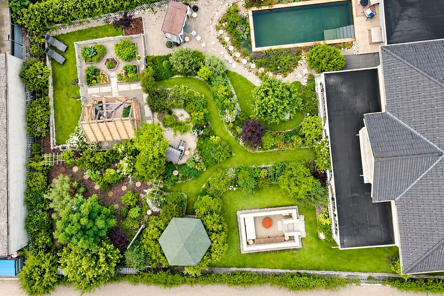 Der Garten der Elemente aus der Vogelperspektive